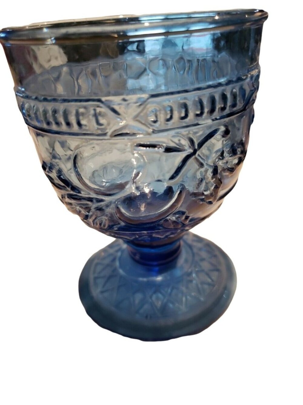 Garden Harvest Blue by Mikasa 4.5" Footed Wine Glass Dessert Dish Fruit Pattern